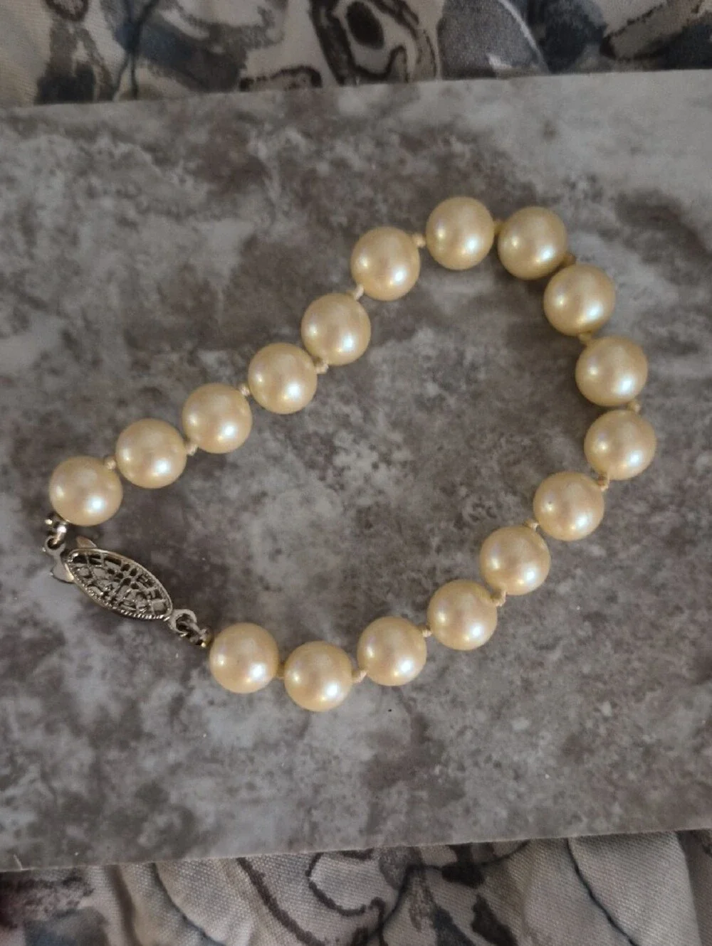 Vintage G Silver 8mm Pearl Hand Knotted German Silver Bracelet Filigree Clasp 7